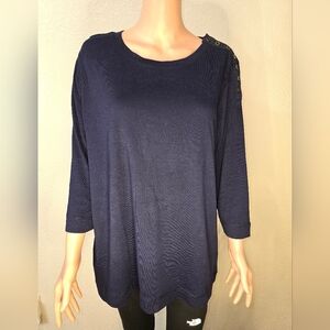 Lauren Jeans Co Long Sleeve Pullover Shirt Womens 2Xl Navy Blue 100% Cotton